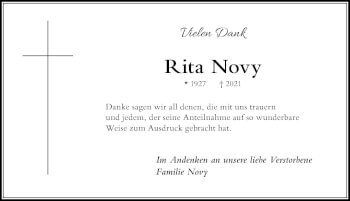Traueranzeige von Rita Novy von Der Westallgäuer
