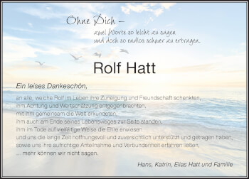 Traueranzeige von Rolf Hatt von Der Westallgäuer