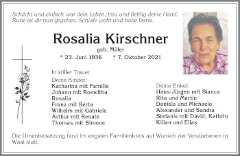 Traueranzeige von Rosalia Kirschner von Allgäuer Zeitung