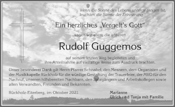 Traueranzeige von Rudolf Guggemos von Allgäuer Zeitung, Füssen