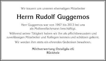 Traueranzeige von Rudolf Guggemos von Allgäuer Zeitung, Füssen