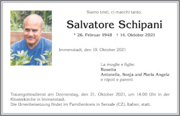 Traueranzeige von Salvatore Schipani von Allgäuer Anzeigeblatt