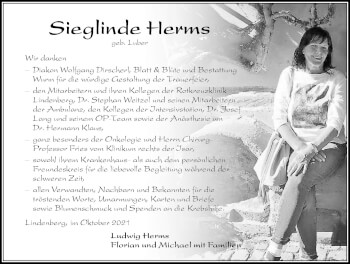 Traueranzeige von Sieglinde Herms von Der Westallgäuer