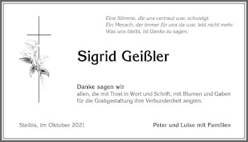 Traueranzeige von Sigrid Geißler von Allgäuer Anzeigeblatt