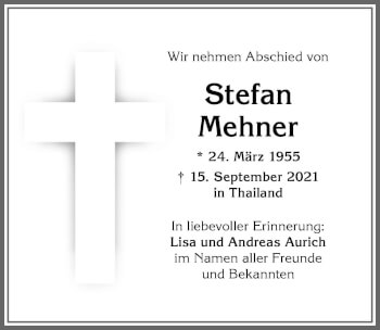 Traueranzeige von Stefan Mehner von Allgäuer Anzeigeblatt