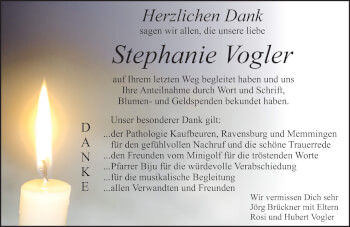 Traueranzeige von Stephanie Vogler von Allgäuer Zeitung, Marktoberdorf