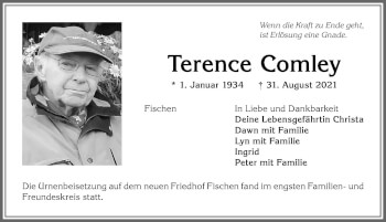 Traueranzeige von Terence Comley von Allgäuer Anzeigeblatt