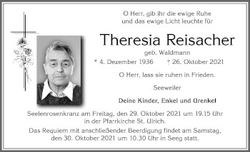 Traueranzeige von Theresia Reisacher von Allgäuer Zeitung, Füssen