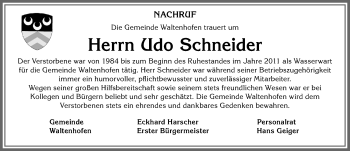 Traueranzeige von Udo Schneider von Allgäuer Zeitung,Kempten