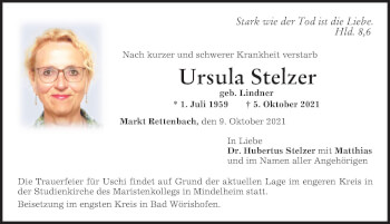Traueranzeige von Ursula Stelzer von Allgäuer Zeitung