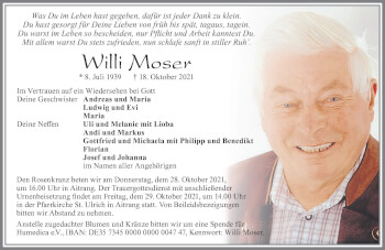 Traueranzeige von Willi Moser von Allgäuer Zeitung