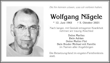 Traueranzeige von Wolfgang Nägele von Allgäuer Zeitung