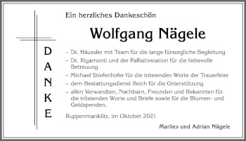 Traueranzeige von Wolfgang Nägele von Allgäuer Zeitung