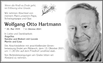 Traueranzeige von Wolfgang Otto Hartmann von Allgäuer Zeitung,Kempten