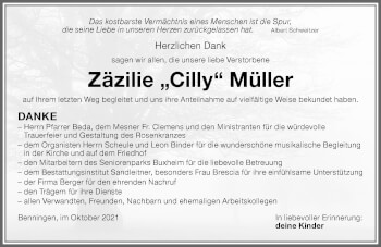 Traueranzeige von Zäzilie Müller von Memminger Zeitung