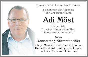 Traueranzeige von Adi Möst von Allgäuer Zeitung, Füssen