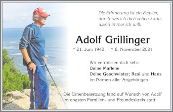 Traueranzeige von Adolf Grillinger von Allgäuer Zeitung,Kempten