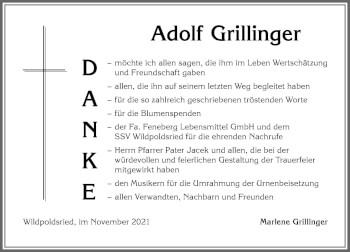 Traueranzeige von Adolf Grillinger von Allgäuer Zeitung,Kempten