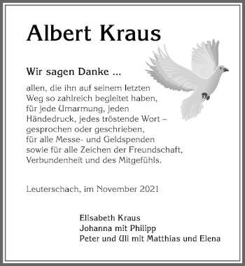 Traueranzeige von Albert Kraus von Allgäuer Zeitung, Marktoberdorf