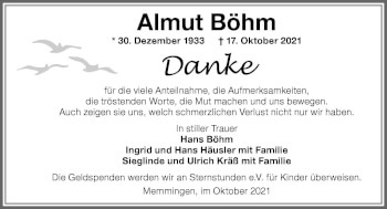 Traueranzeige von Almut Böhm von Memminger Zeitung