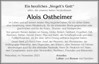 Traueranzeige von Alois Ostheimer von Allgäuer Zeitung
