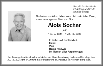 Traueranzeige von Alois Socher von Allgäuer Zeitung, Füssen