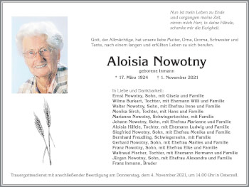 Traueranzeige von Aloisia Nowotny von Allgäuer Zeitung, Kaufbeuren/Buchloe