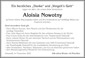 Traueranzeige von Aloisia Nowotny von Allgäuer Zeitung, Kaufbeuren/Buchloe
