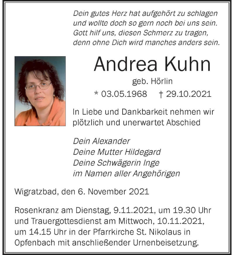  Traueranzeige für Andrea Kuhn vom 06.11.2021 aus Der Westallgäuer