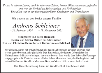 Traueranzeige von Andreas Schleimer von Allgäuer Zeitung, Kaufbeuren/Buchloe