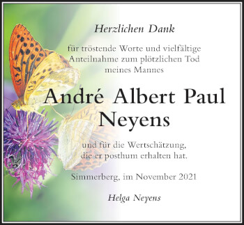 Traueranzeige von André Albert Paul Neyens von Der Westallgäuer