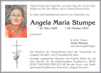 Traueranzeige von Angela Maria Stumpe von Allgäuer Zeitung