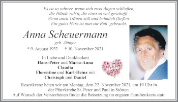 Traueranzeige von Anna Scheuermann von Allgäuer Zeitung, Marktoberdorf
