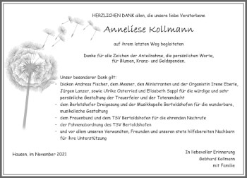 Traueranzeige von Anneliese Kollmann von Allgäuer Zeitung, Marktoberdorf