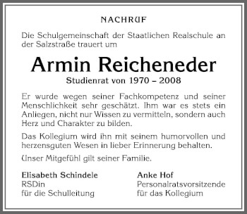 Traueranzeige von Armin Reicheneder von Allgäuer Zeitung,Kempten