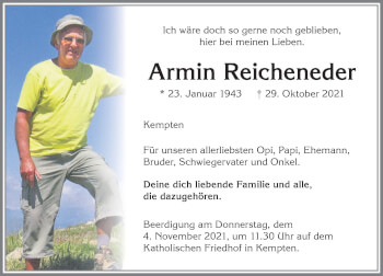 Traueranzeige von Armin Reicheneder von Allgäuer Zeitung,Kempten