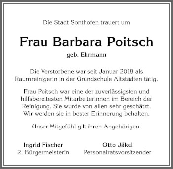 Traueranzeige von Barbara Poitsch von Allgäuer Anzeigeblatt