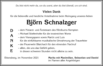 Traueranzeige von Björn Schnalzger von Allgäuer Anzeigeblatt