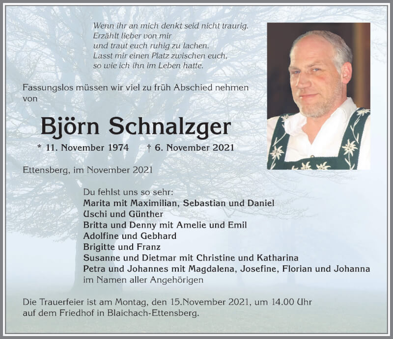  Traueranzeige für Björn Schnalzger vom 12.11.2021 aus Allgäuer Anzeigeblatt