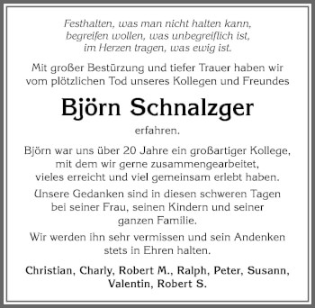 Traueranzeige von Björn Schnalzger von Allgäuer Anzeigeblatt
