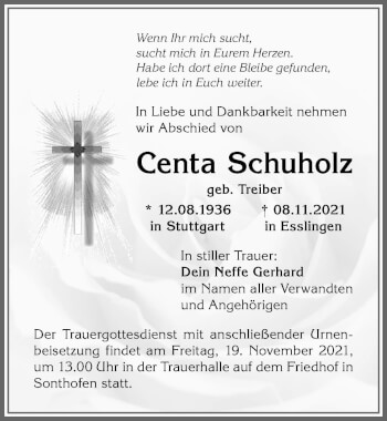 Traueranzeige von Centa Schuholz von Allgäuer Anzeigeblatt