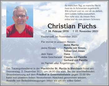 Traueranzeige von Christian Fuchs von Allgäuer Anzeigeblatt