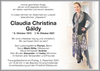 Traueranzeige von Claudia Christina Galdy von Memminger Zeitung