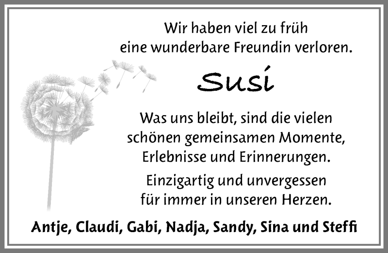  Traueranzeige für Susanne Abler vom 15.11.2021 aus 