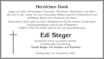 Traueranzeige von Edi Steger von Allgäuer Zeitung, Marktoberdorf