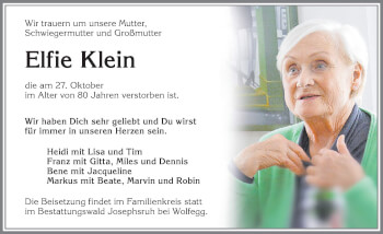 Traueranzeige von Elfie Klein von Allgäuer Anzeigeblatt