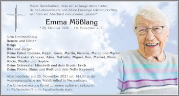 Traueranzeige von Emma Mößlang von Memminger Zeitung