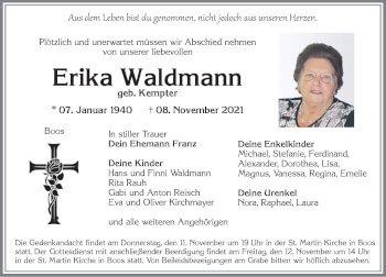Traueranzeige von Erika Waldmann von Memminger Zeitung