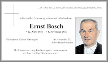Traueranzeige von Ernst Bosch von Memminger Zeitung