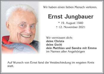 Traueranzeige von Ernst Jungbauer von Allgäuer Zeitung,Kempten